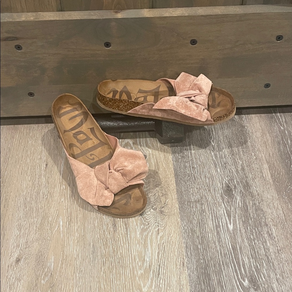 Women's Pink Suede Bow Slide Sandals